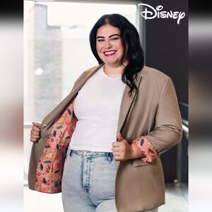 Disney Fun Suits Women's Tan Blazer With Lion King Fabric Lining Size 12